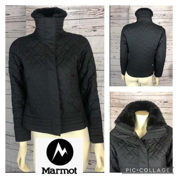 Marmot “St Moritz” Black Quilted Puffer Coat with faux Fur Collar size small - Picture 1 of 12